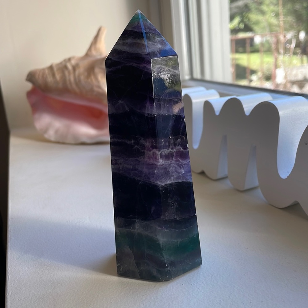 Beautiful Banded XXL Fluorite Obelisk 582 grams
